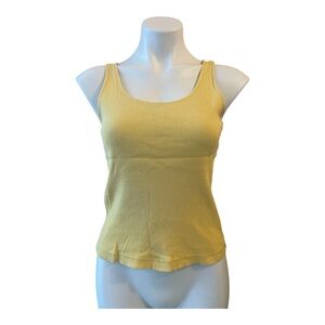 Vintage 90s Yellow Ribbed Tank Top Sleeveless Organic Cotton Scoop Neckline S/M